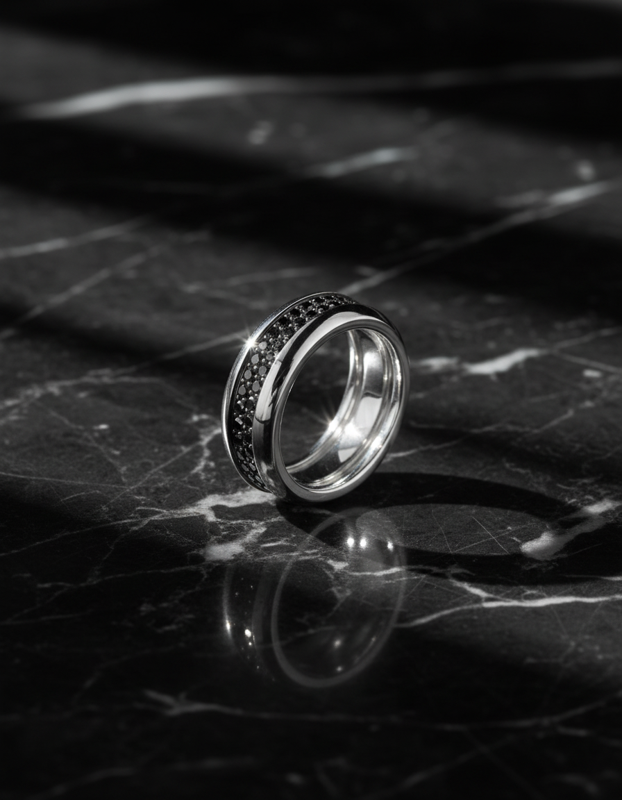 The Oath Band (Smooth 2 Row Black Diamond Eternity)