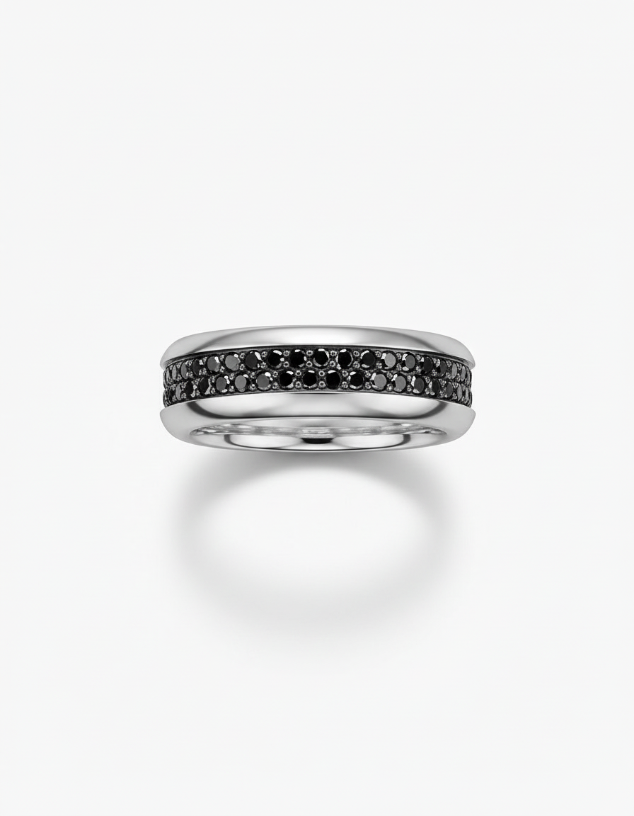 The Oath Band (Smooth 2 Row Black Diamond Eternity), view 5