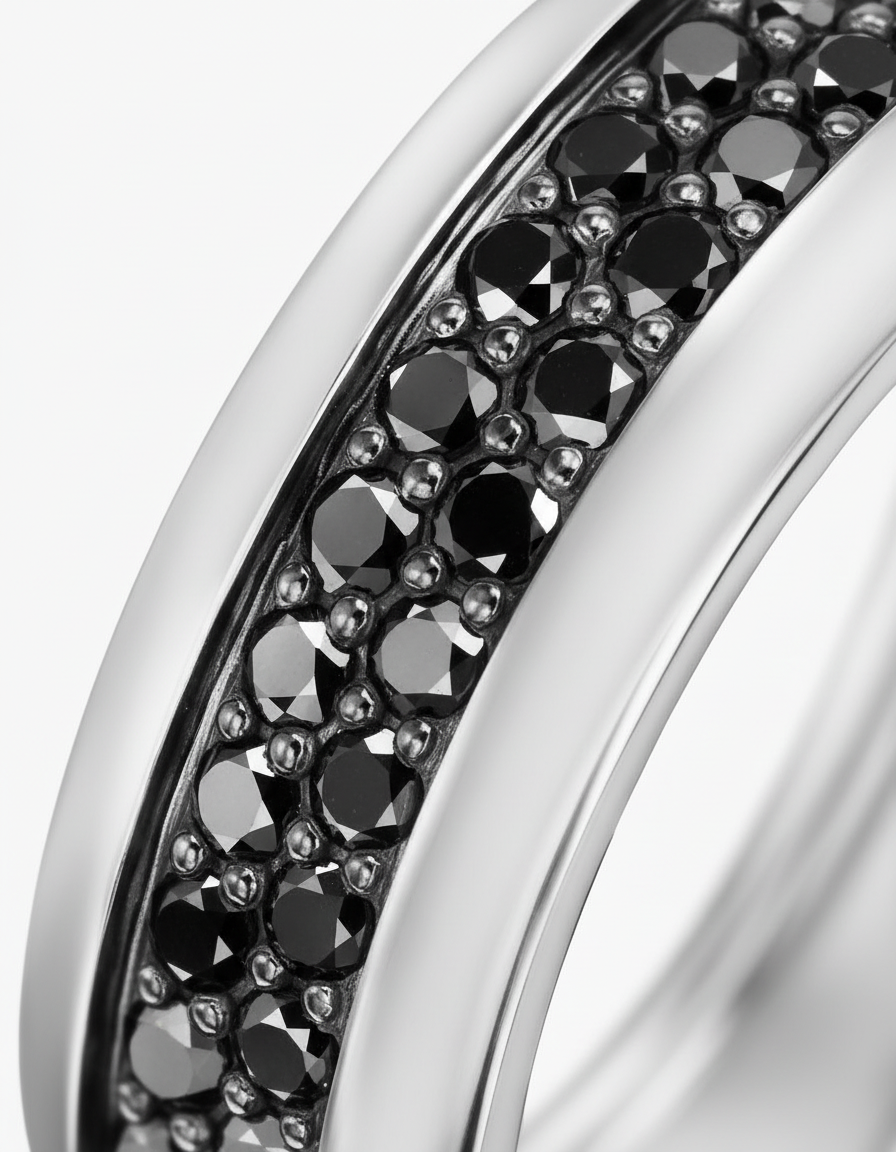 The Oath Band (Smooth 2 Row Black Diamond Eternity), view 4